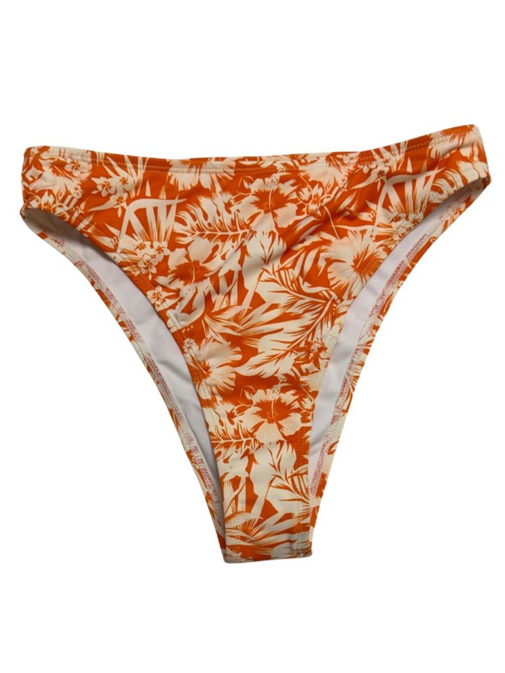 NWT Women's Orange and White High Leg Bikini Bottom Size Medium